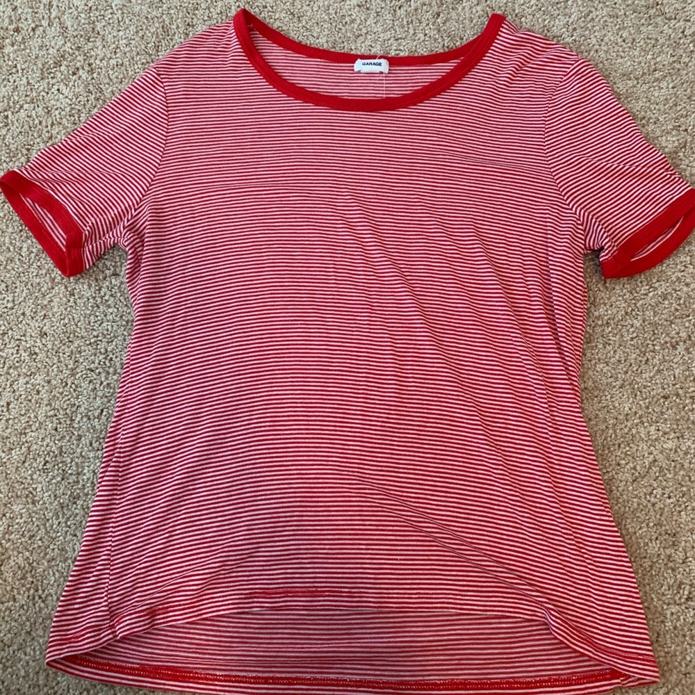 Comfy Red White Striped Garage T-shirt